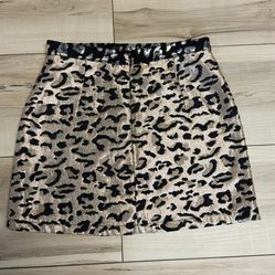 Topshop Metallic Gold Leopard Print Skirt Size 6 