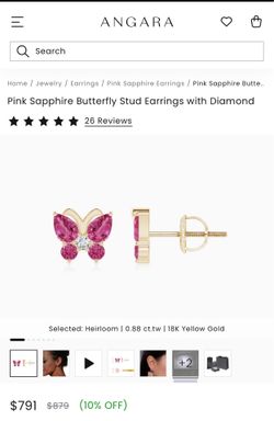 Pink sapphire butterfly earrings with diamond