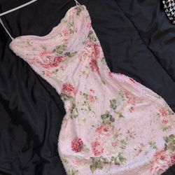 pink beaded floral mini dress