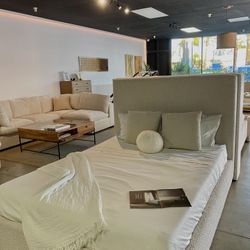 Designer-Style White Bouclé Bed Frame w/ Wood Trim – SALE $675 ❗️✅