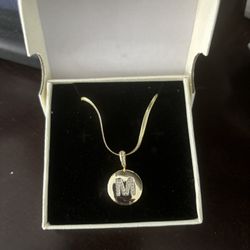 Brand New Gold Plated Necklace Initial “M” In Rhinestones