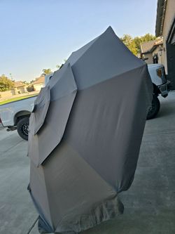 10 ft. Solar LED Patio Umbrella, Push-Button Tilt and Crank, 24 LED Lights and 8 Ribs in Gray