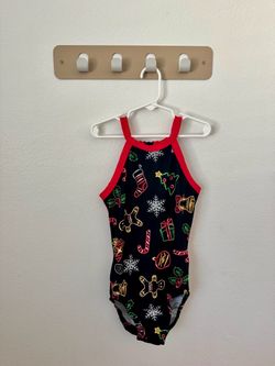Girls Christmas Leotard Size 14 GymGear Teen XS Holiday Gymnastics Black Red