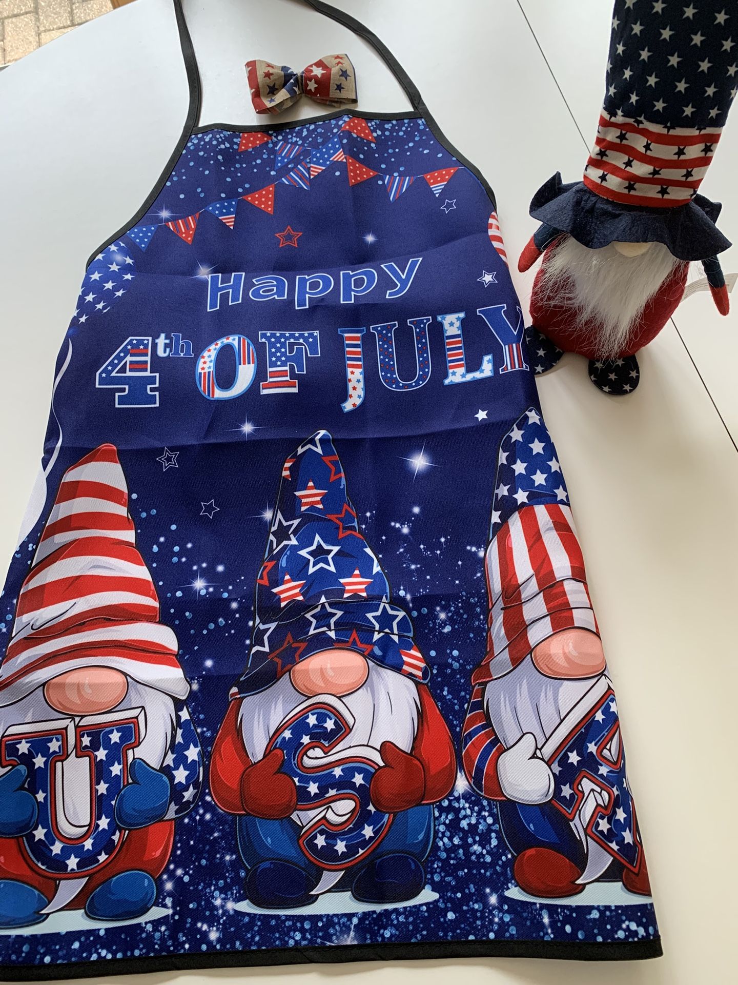 4th Of July Apron And Uncle  Sam Stuffed Gnome