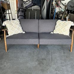 Like New Gray Futon With Wood Arms - Can Deliver 🛻