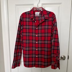 Goodfellow & Co Men's L Red Long Sleeve Plaid Button Down Shirt Slim Fit