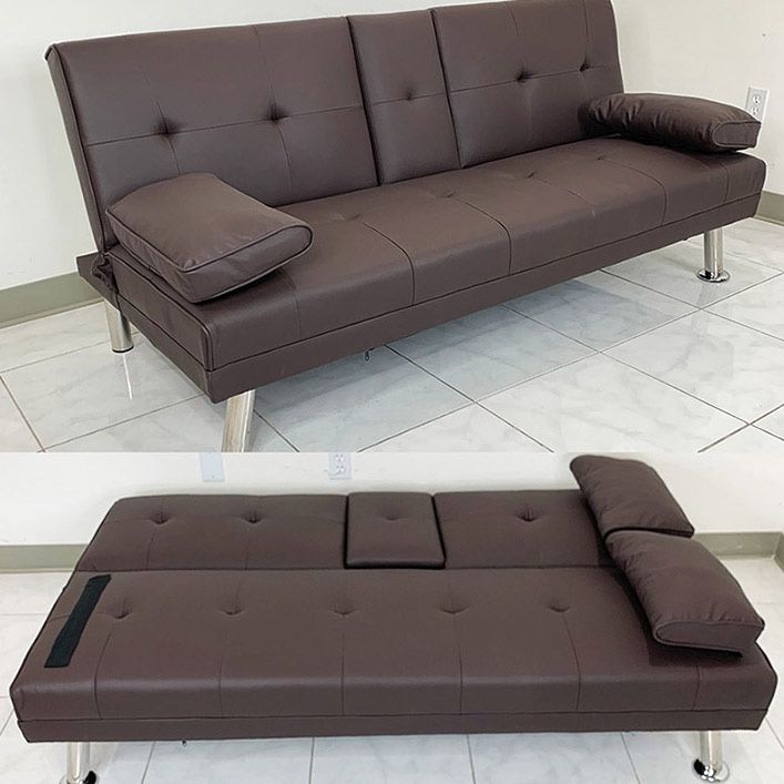 (NEW) $155 Sofa Bed Futon Convertible Folding Recliner Couch Furniture 65x30x31” Cup Holder