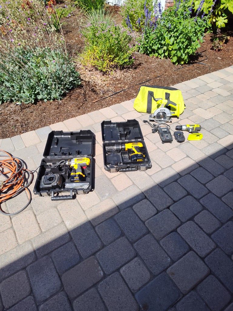DeWalt And Ryobi Cordless Tools And Extension Cords 
