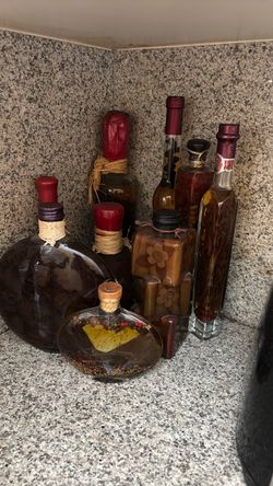 Nine vintage bottle