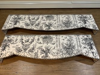 Beautiful black and white toile handmade window valances