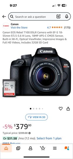 Canon EOS rebel T100 w/ Neck strap And Kit