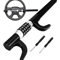 Tevlaphee Steering Wheel Lock, Car Lock Anti Theft Keyless Extendable Retractable Password 5 Coded Combination Lock, Heavy Duty Universal Fit (Black)