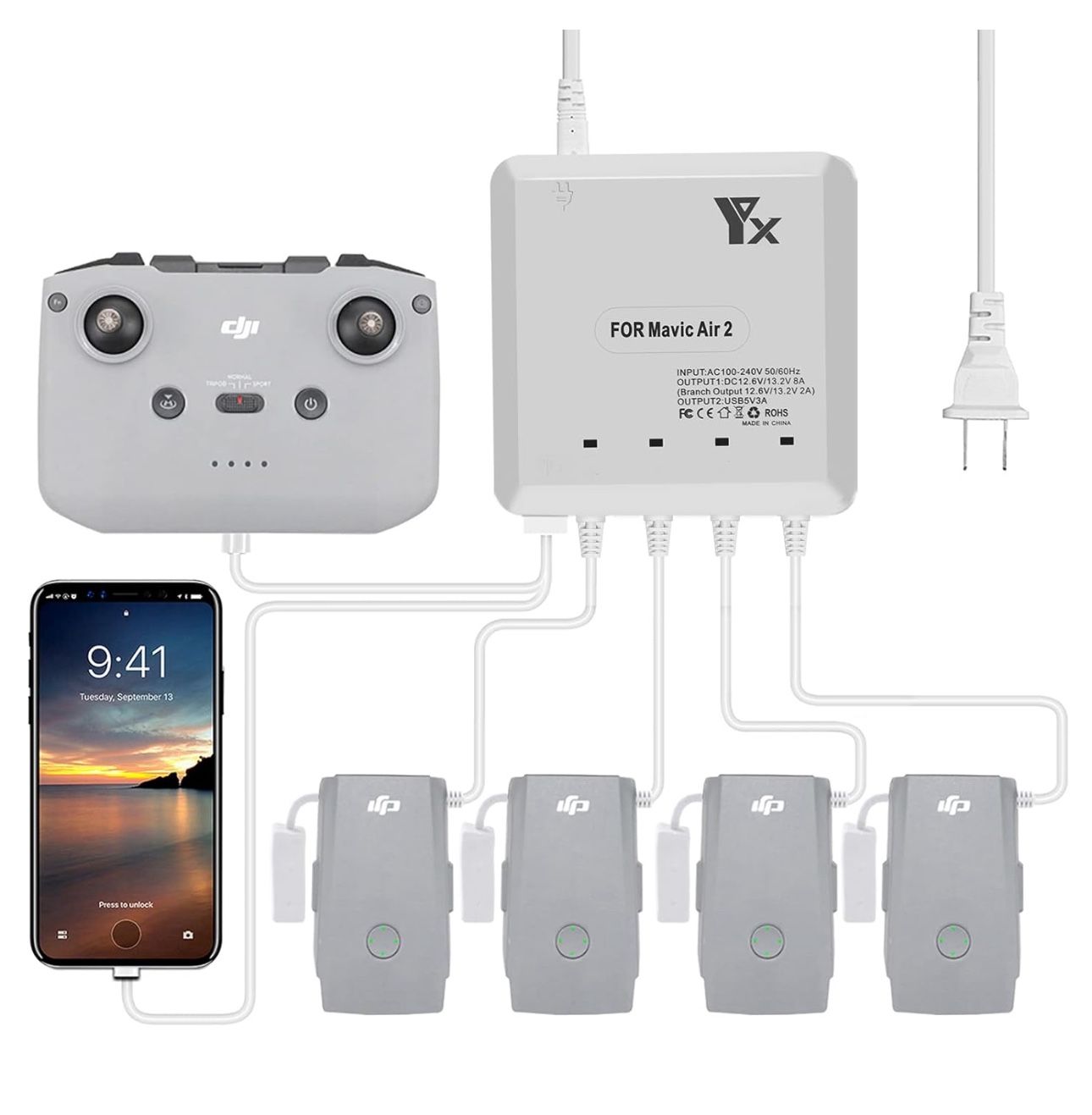 Hanatora Air 2S,Mavic Air 2 Battery Charger Compatible with DJI Air 2S,Mavic Air 2 Drone,Rapid Multi Parallel Charging Hub Accessories