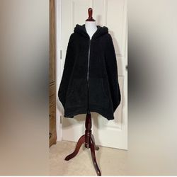 Muk Luks Black Faux Sherpa Short Sleeve Hooded Oversized Jacket Sz XL