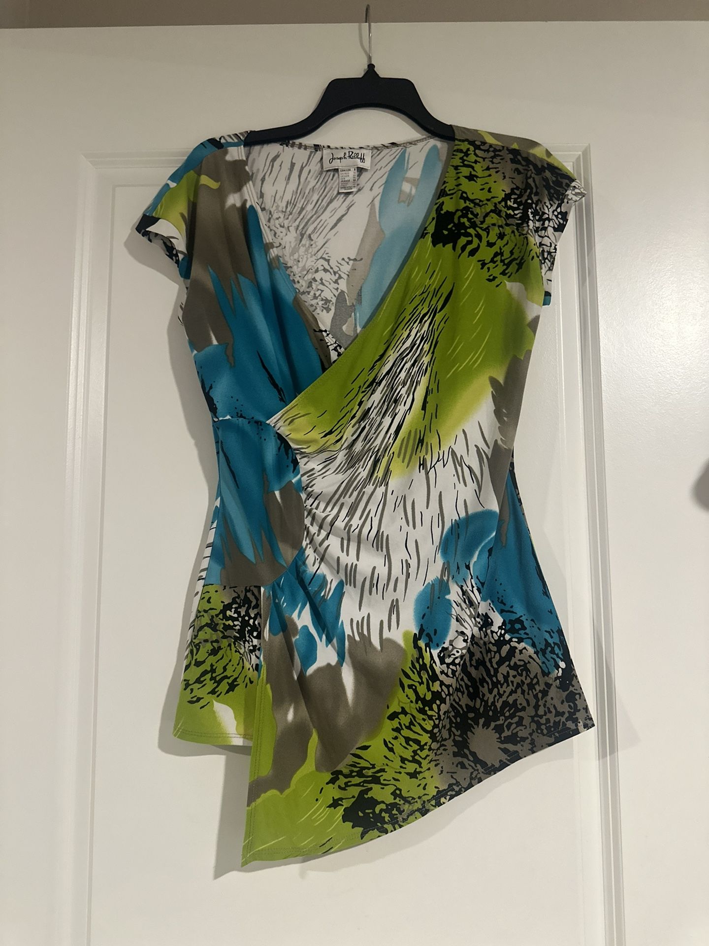 Joseph Ribkoff Blue and Green Abstract Blouse