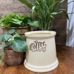 Vintage Pfaltzgraff Ceramic Coffee Jar Container Cream Brown Boho Plant Pot Retro Kitchen Decor