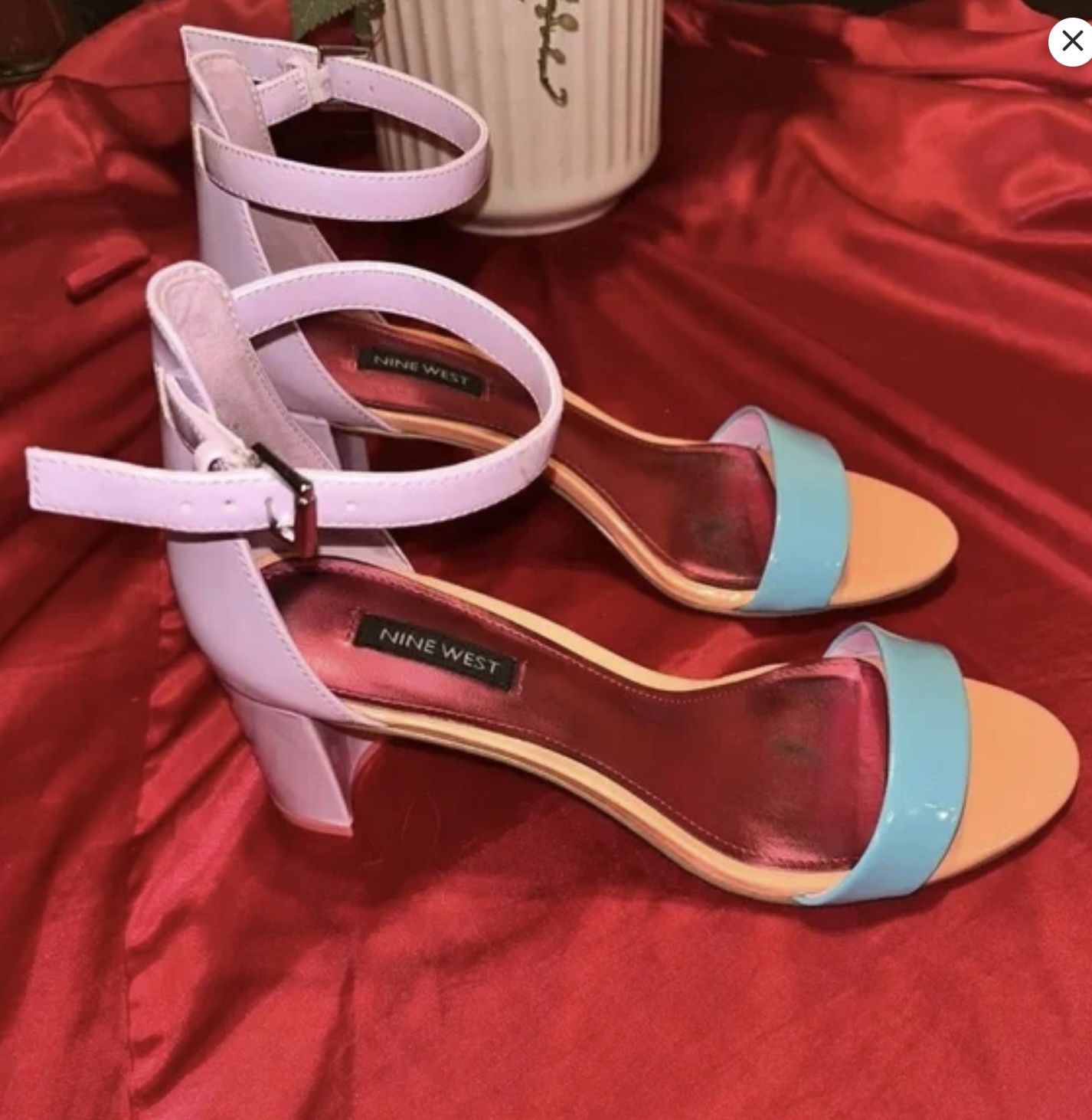 Nine West Ankle Strap Open Toe Sandals Shoes heels lilac blue Multicolor Size 8.5