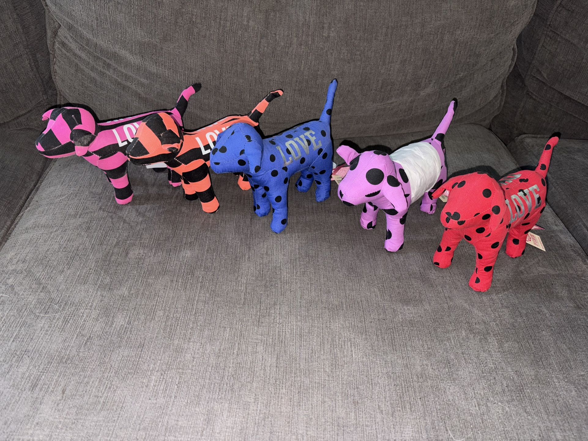 NEW 5 Victorias Secret Mini Dogs Plush Collectable Stripes Dots