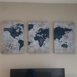 World Map Canvas Painting 3 panel