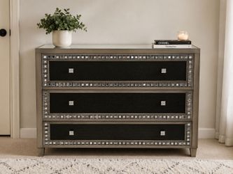 Modern Glam Mirrored 3-Drawer Dresser / TV Stand with Crystal Trim