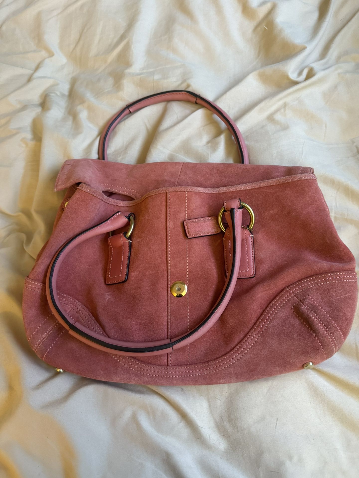 Vintage Coach Suede Satchel – Pink Coral – Style C05S-8A21