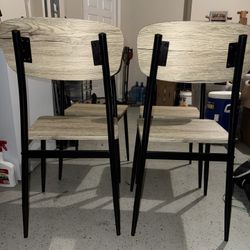 Light Brown Finished Wood and Black Metal 4-Piece Dining Chair Set