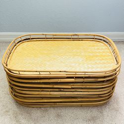 Vintage Bamboo Rattan Wicker Set Of 8 Tray 