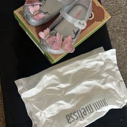 Mini Mellissa • Silver glitter Shoe & Pink Butterflies • 7 