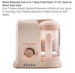 Béaba Babycook Solo 4-in-1 Baby Food Maker, 37 Oz, Steam & Blend, Rose Gold  4-in-1 Steam