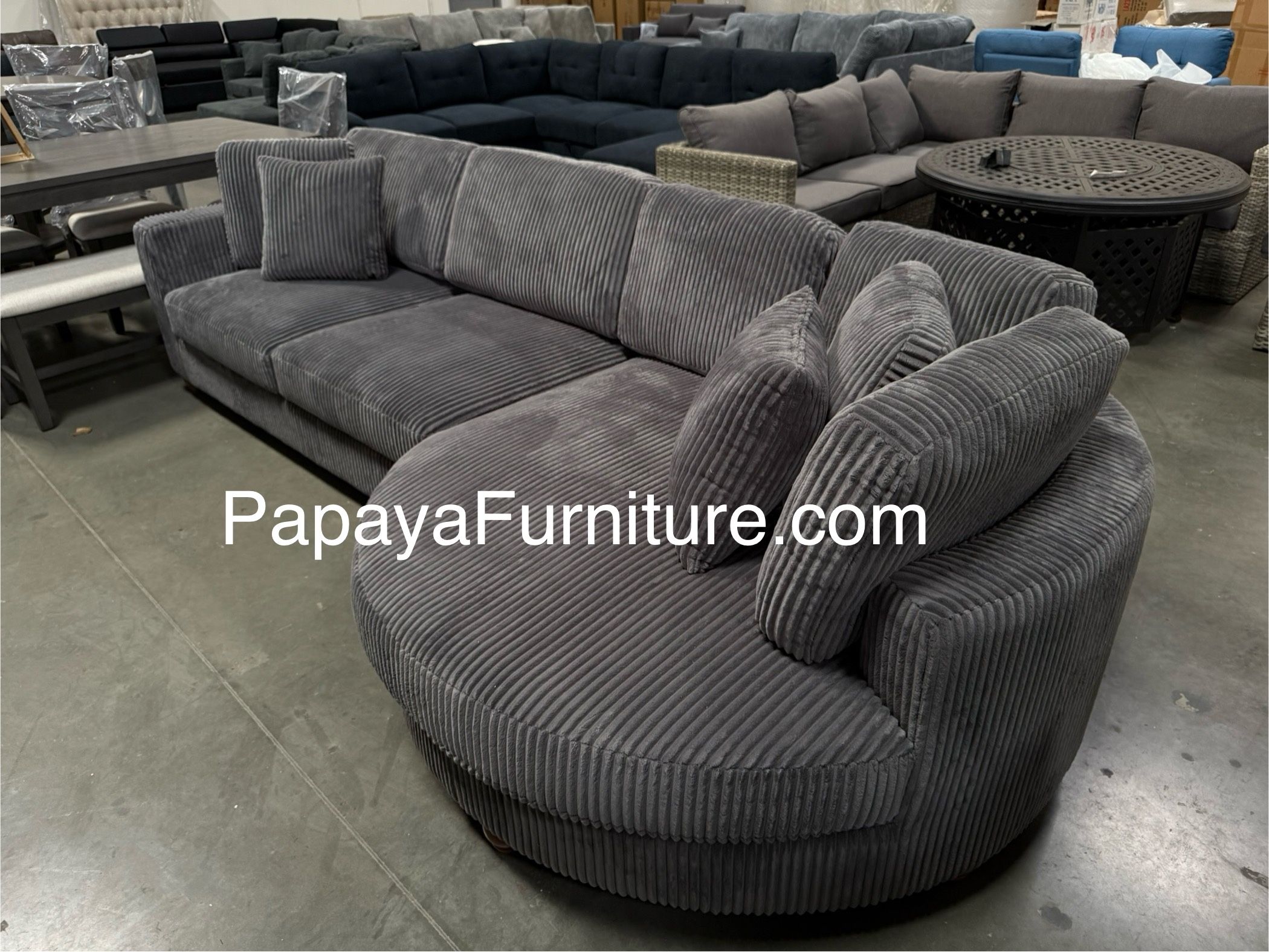 New! 125” Plush Sectional,Grey Modern sectional, Corduroy sectional, Large Round Chaise Sectional Couch, Sofa, Couch, Sectional, Grey Sofa, Grey Couch