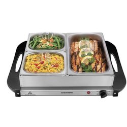 Chefman Electric Buffet Server + Warming Tray w/ Adjustable Temperature, Stainless Steel