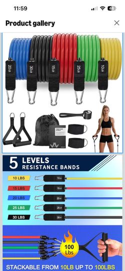 Resistance Bands, 5 Level Exercise Bands with Handles for Workout 10-30 lbs, stackable to 100. Natural latex, ankle straps, door anchor, guide. For st