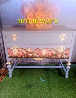 Vintage two drawer wood entry dresser,