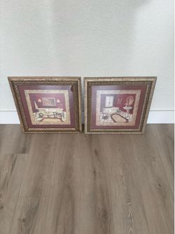 Set of 2 Ornate Framed Wall Art 17.5x17.5