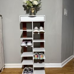 Slim White Shoe Cabinet – Holds 12 Pairs – Entryway Storage