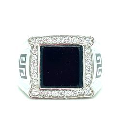 925 Sterling Silver CZ Square Onyx Ring 10.70g Size 11 198514/13