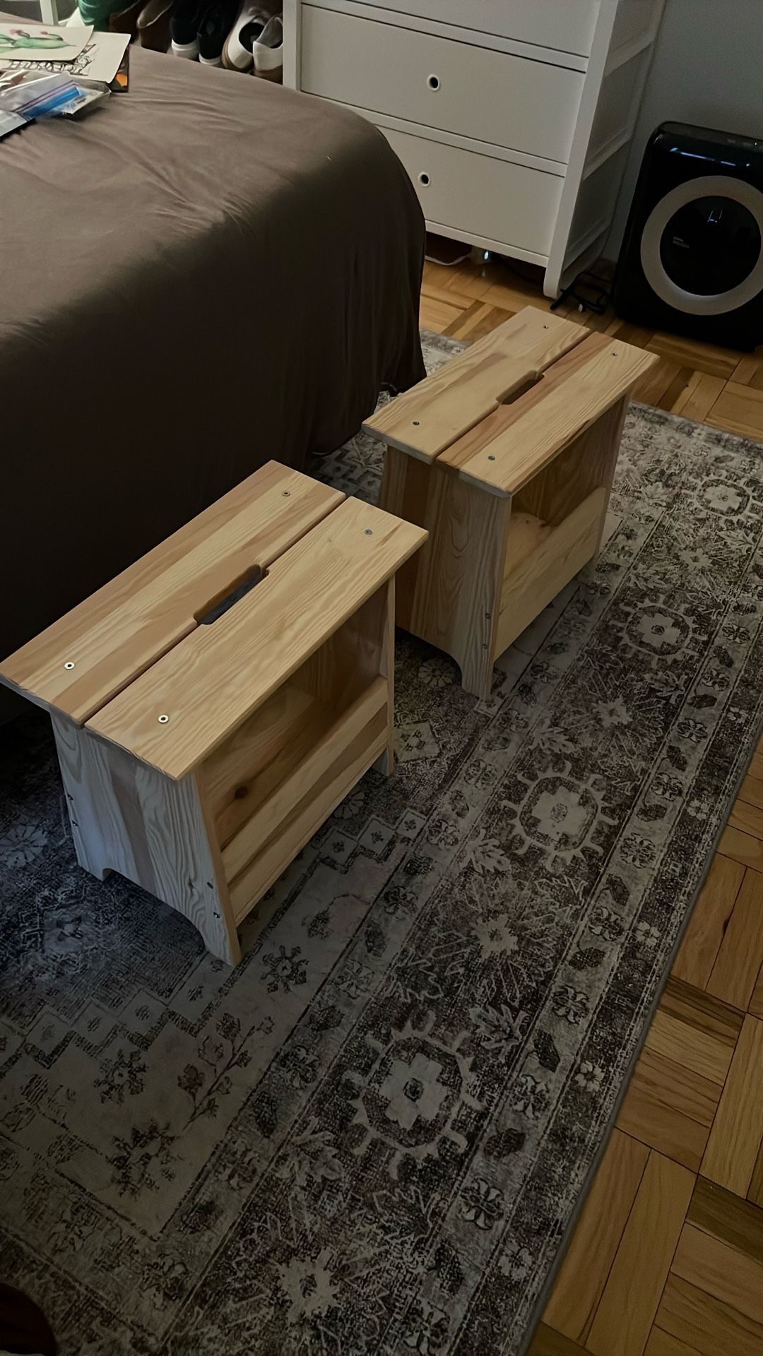 Two storage stools / nightstands 