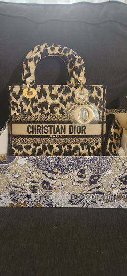 C D Leopard Print Lady Dior Tote