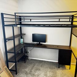 Full Metal Twin Size Bunk Bed Desk 