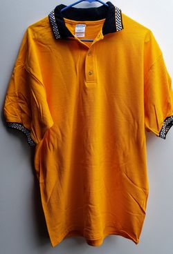 NEW Gildan Ultra Cotton gold with black and white checkered collared shirt