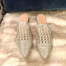Fashionable mule shoes by Lolita in silver, size 7