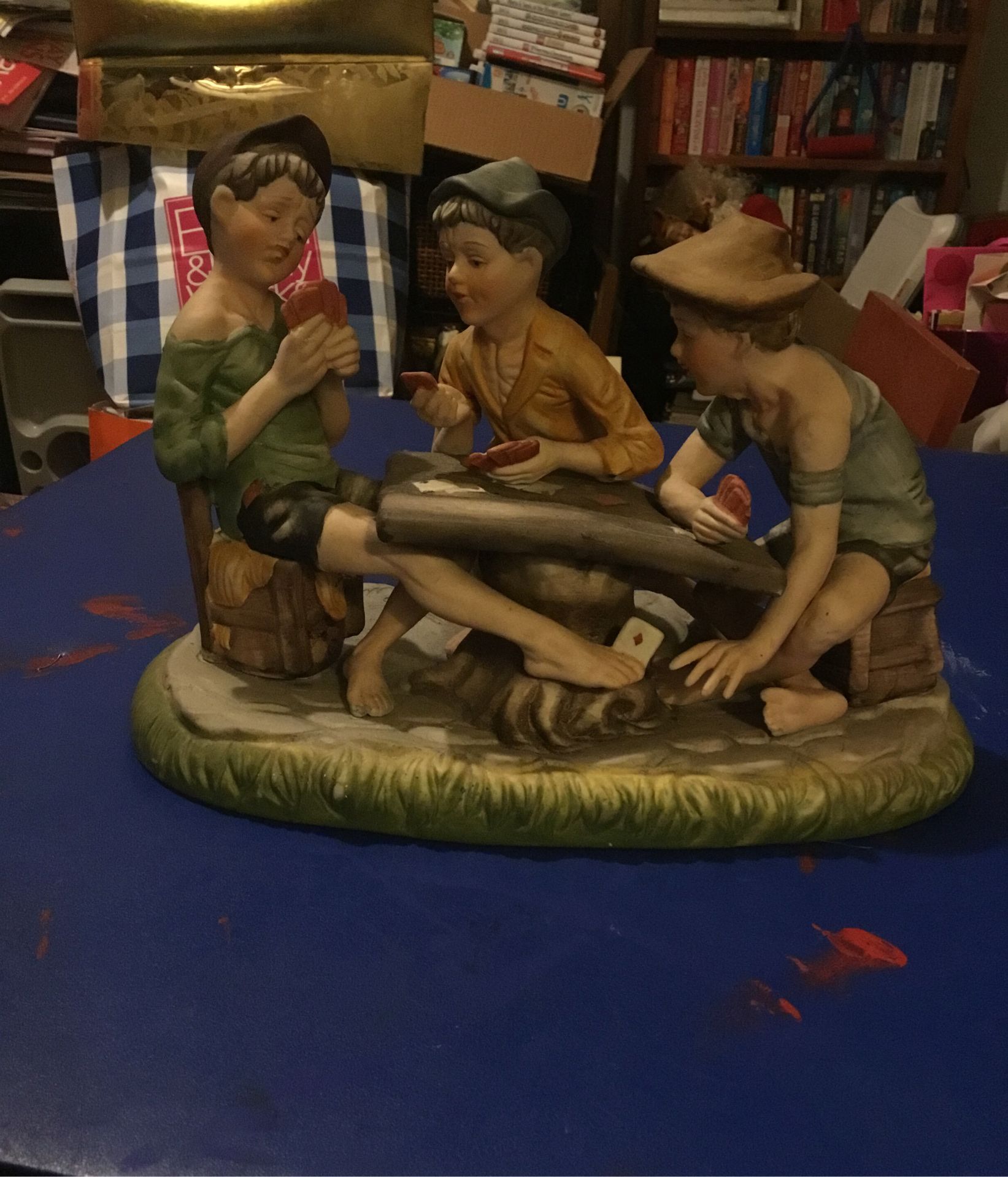 Capodimonte Bisque Figurine 3 boys playing cards (the cheaters)