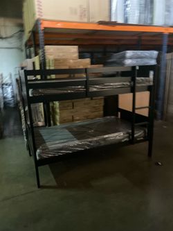 Twin bunk bed. Available in espresso, white, & grey. Bunk bed only-$299. With mattresses-$450. Assembly required. Assembly not included. Tax included.