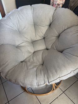 Papasan Chair with Gray Tufted Cushion