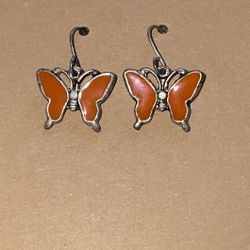 1”-long Orange Butterfly Earrings