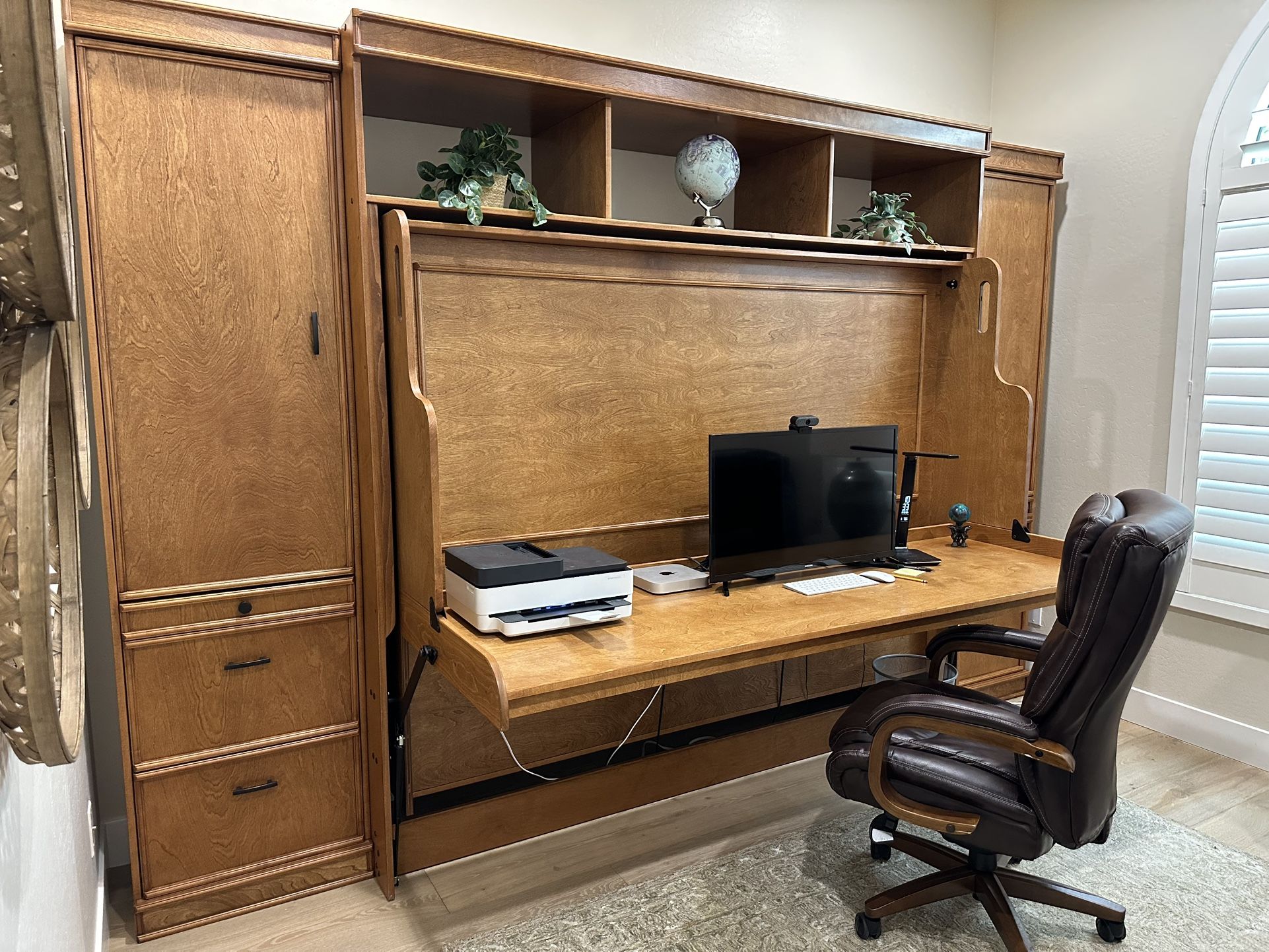 Wallbeds “n” More Deluxe Desk, 2 Side Storage Units & Queen Serta Mattress