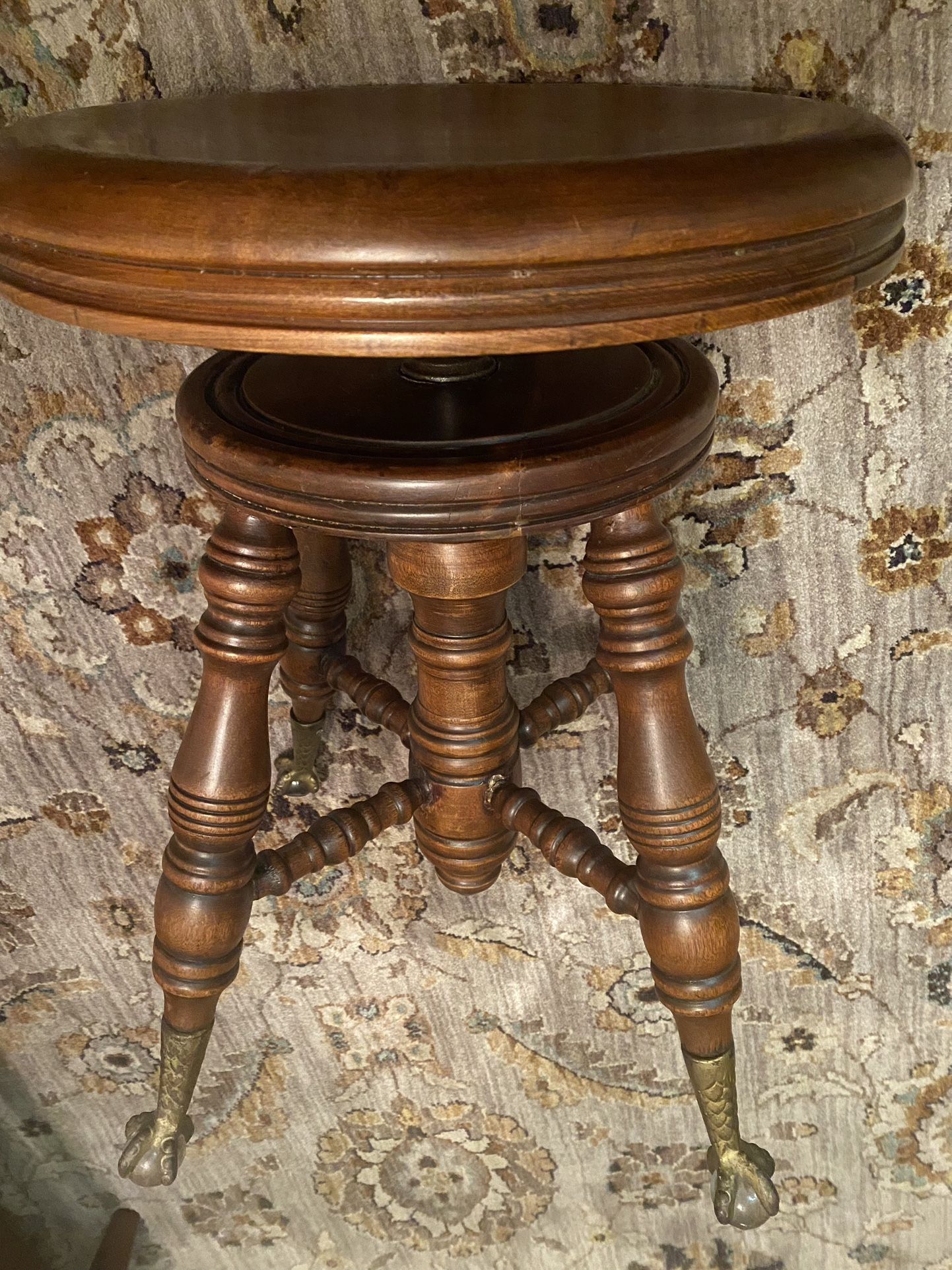 Vintage Piano Stool , Chas Parker Meriden Ct. Solid Mahogany 