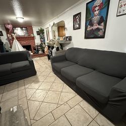 Two Couches with Matching Grey Covers