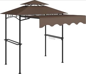 Outsunny 8' x 7.6' Double Tiered BBQ Grill Gazebo w/Side Awning & 2 Side Shelves, Brown