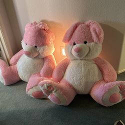 A Pair Of Pink And White Stuff Bunnies